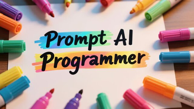Creative workspace highlighting power of AI in development, featuring colorful markers and intelligent generative suggestions for search and creativity