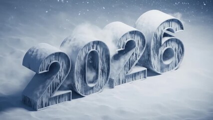 Three dimensional rendering of the year 2026 sculpted from ice and snow - Powered by Adobe