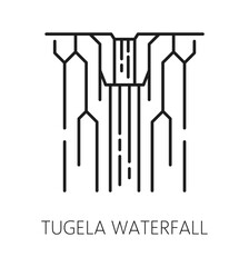 South Africa tugela waterfall, African travel line icon or pictogram. Safari vacation journey linear sign, African continent tour vector symbol. South Africa travel icon with waterfall nature landmark