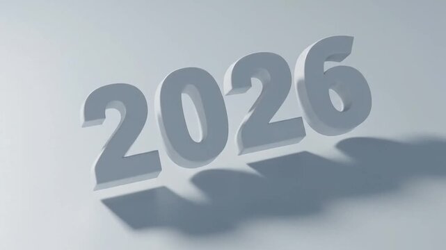 Three dimensional white numbers forming 2026 on light background