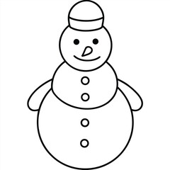 A simple line drawing of a cheerful snowman wearing a hat and having three buttons down its body isolated on white background.