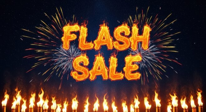 Exciting Flash Sale Event with Fireworks and Flames