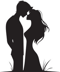 Romantic couple silhouettes embracing sweet romantic moments in artistic black and white 
