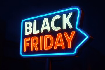 Illuminated neon sign reading "BLACK FRIDAY" with a pointed arrow shape