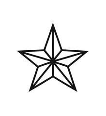 A geometric five pointed starburst symbol with radiating lines and dots isolated on white background.