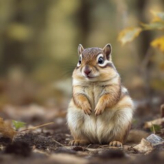 Chipmunk in Forest With Soft Copy Space on the Left