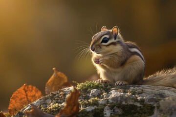 Chipmunk in Forest With Soft Copy Space on the Left