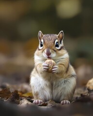 Chipmunk in Forest With Soft Copy Space on the Left