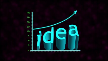 3D idea text growth chart with rising upward arrow showcasing increasing engagement and digital performance metrics.