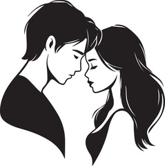 Romantic couple silhouettes embracing sweet romantic moments in artistic black and white 