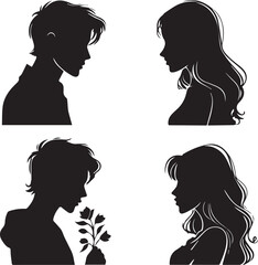 Romantic couple silhouettes embracing sweet romantic moments in artistic black and white 