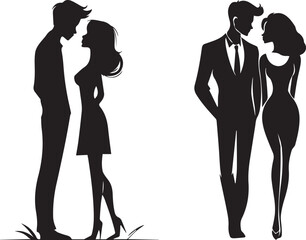Romantic couple silhouettes embracing sweet romantic moments in artistic black and white 