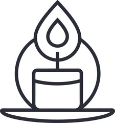 A simple line art illustration of a lit candle with a flame and wick presented as a clean icon isolated on white background.