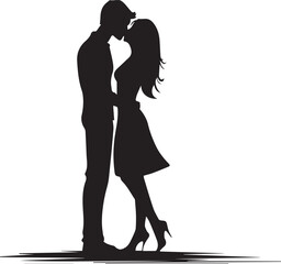 Romantic couple silhouettes embracing sweet romantic moments in artistic black and white 