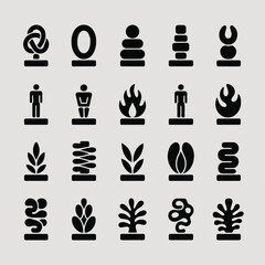 Minimalist Solid Black Abstract Art Sculpture Silhouette Icon Set