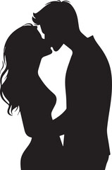 Romantic couple silhouettes embracing sweet romantic moments in artistic black and white 