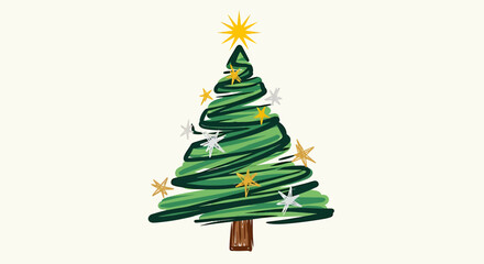 Christmas Tree Icon with Stars and Ornaments