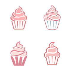 Collection of Pink Cupcakes with Swirl Frosting