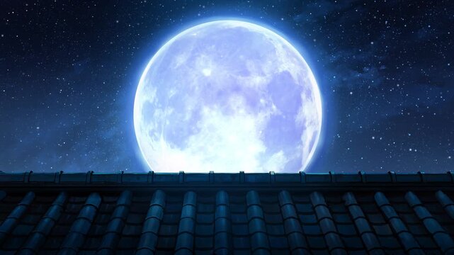 seamless full moon background animation with starry sky