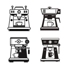 Coffee Machine and Espresso Maker Flat Icons Collection