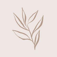 Beige leaf line art, aesthetic botanical illustration