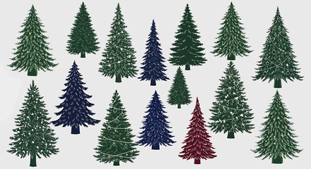 Obraz premium Collection of Colorful Christmas Trees on White Background