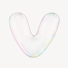 V letter, 3D transparent holographic bubble