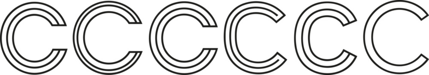 Multiple Outline Letter C Shapes Arranged in a Row on White Background alphabet character