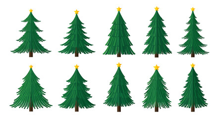 Fototapeta premium Set of Christmas Trees with Golden Stars