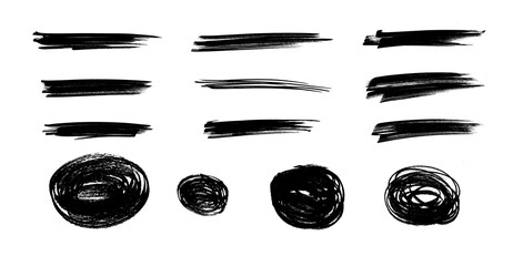 horizontal hand drawn chalk or marker highlighter strokes. Rough textured pencil lines with textured edges