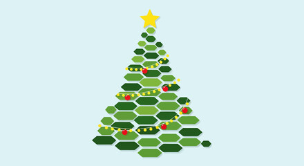 Green Christmas Tree with Ornaments and Star