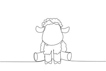Single line drawing of a cute baby sheep sitting with fluffy wool and tiny legs, a nature concept for cute wild animals cartoon sitting, perfect for nursery posters, stickers, and sweet kids branding
