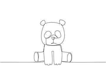 Single line draw of a cute baby panda sitting with round patches and small ears, a wildlife concept themed for cute wild animals cartoon sitting, ideal for nursery prints, stickers, and kids branding