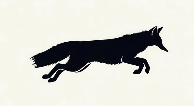 Silhouette of fox jumping isolated on white background