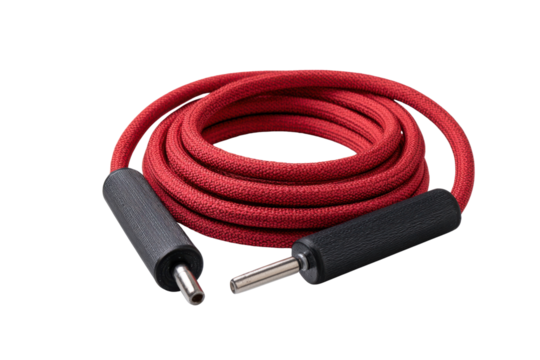Red coiled rope with black handles and metal connectors on black background image, Isolated On White Background, Png Transparent