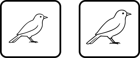 Outline illustration of two birds in rounded square frames, minimal animal design comparison, cad drawing flat vector template
