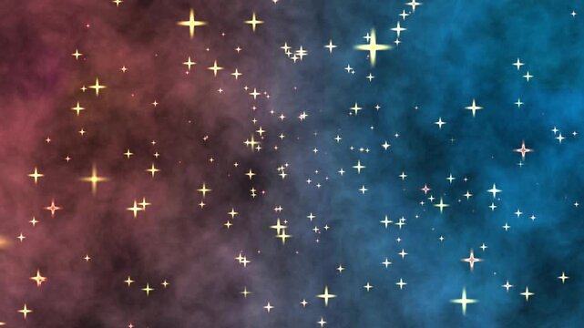 Simple colorful sparkles, particles stars exploding transition on dark background.
