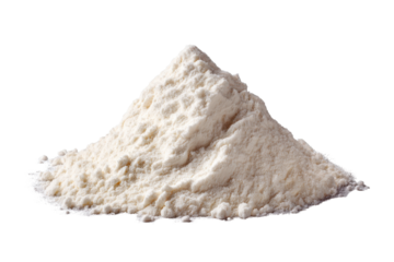 Pile of fine white powder on black background studio shot ingredient food, Isolated On White Background, Png Transparent