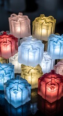 Lightened Ice cubes like gift boxes, glowing