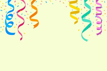 Colorful ribbons, confetti, frame background, event design