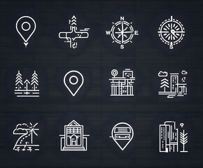 Minimal Set of Map and Location Line Icons