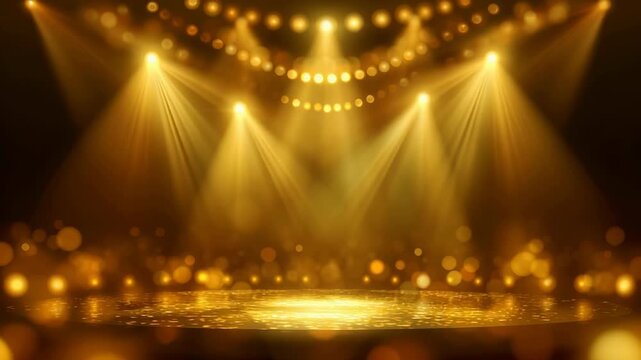 Elegant golden podium stage with movement light effect.decoration for product display and celebration concepts