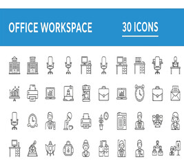 Illustration of handdrawn sketch style icon set for office workspace, business, and professional concepts, depicting various elements, people, and corporate activities
