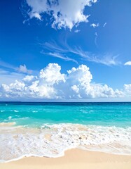Fototapeta premium Idyllic Beach Scene with Turquoise Water and Blue Sky.