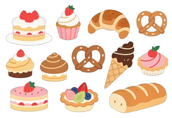 Colorful variety of sweet desserts and pastries isolated