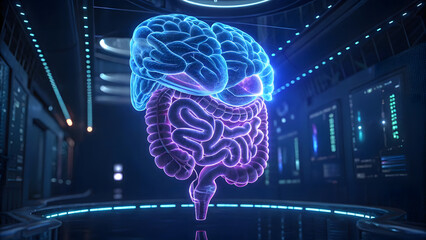 Brain and gut health concept with digital technology