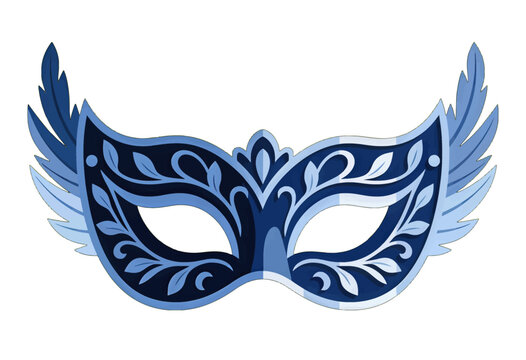 Elegant Blue And White Venetian Mask With Feathers