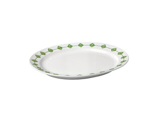 White Oval Dinner Plate with Green Geometric Rim