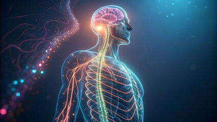 Human nervous system with brain and spinal cord view
