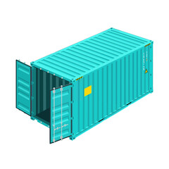 Open Blue Shipping Container in 3D Isometric View